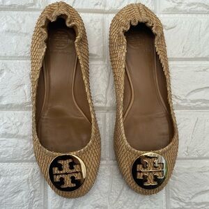 TORY BURCH  Python Embossed Leather Minnie Scrunch Ballet Flats